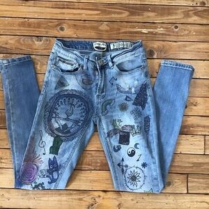 INDIGO Rein colored jeans size 5 artist boho skinny stretchy denim faded blue